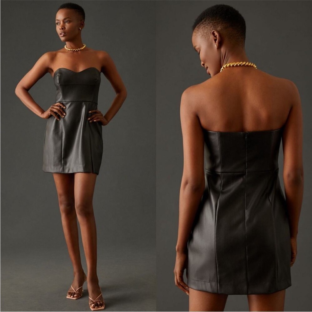 Hutch Black Strapless Faux Leather Mini Dress